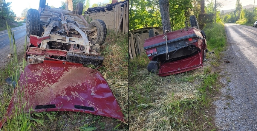 Otomobil Takla Atarak Şarampole Devrildi